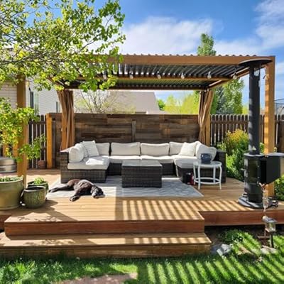 Domi Louvered Pergola 10×16 FT, Outdoor Wood Grain Aluminum Pergola with Adjustable Rainproof Roof and Drainage System, Metal Pergola Gazebo for Patio, Deck, Backyard
