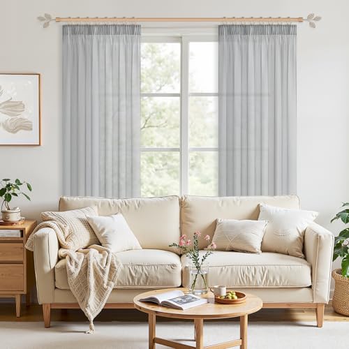 MRTREES Sheer Curtains with Rail Hooks Grau 160X300cm (HXB) Gardinen Wohnzimmer Modern Transparent für Schiene Vorhänge Leinenoptik… – Ansicht 3