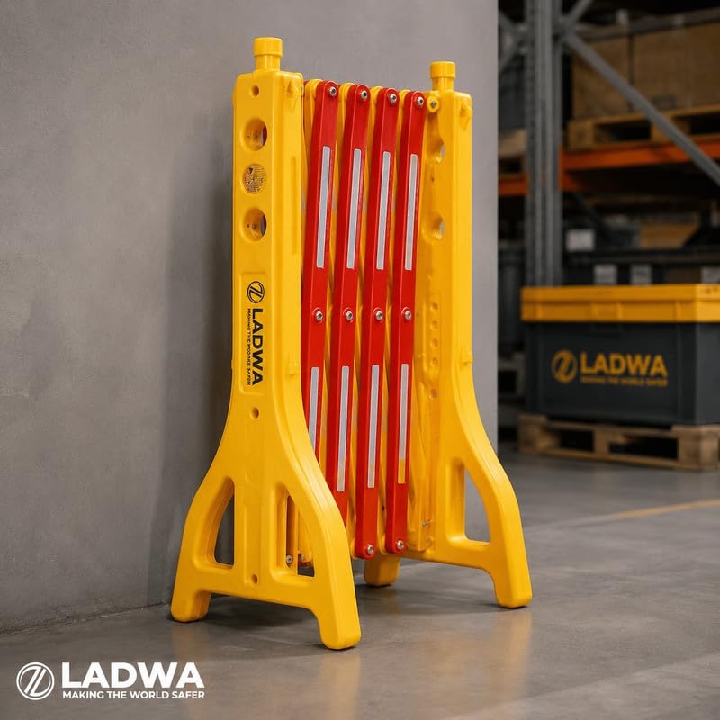 Image of LADWA 8.3 Feet Extendable Foldable Expandable Barricade, 12 Inch Wide Portable Safety Barrier for Indoor & Outdoor Traffic Control, Parking Areas and Compact Space Saving Storage (Pack of 1)