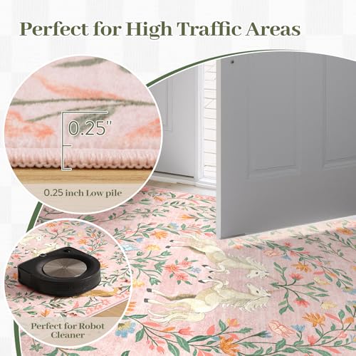 Tapete decorativo 5x7 pies lavable y antideslizante rosa miniatura 6