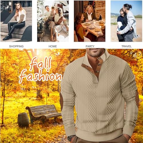 Men's Long Sleeve Cashmere Sports Sweater,Men's Outdoor Casual Stand Cashmere Button Long Sleeve Sweater 1/4 Sweater2