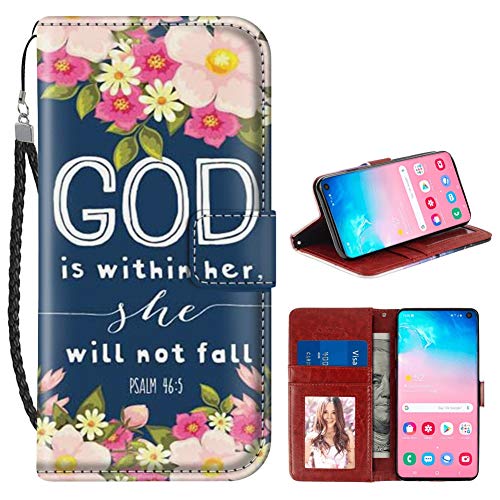 Bible Verse God Samsung Galaxy S10e Case PU Leather Wristlet Folio TPU Stand Case with Card Slots Magnetic Closure Wrist Strap for Samsung Galaxy S10 E Wallet Case Bible Verse God
