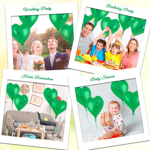 Image of 36 Pcs Green Heart Balloons,18 Inch Heart Foil Balloons Valentine Balloon for Wedding Engagement Party Valentine Day Decorations