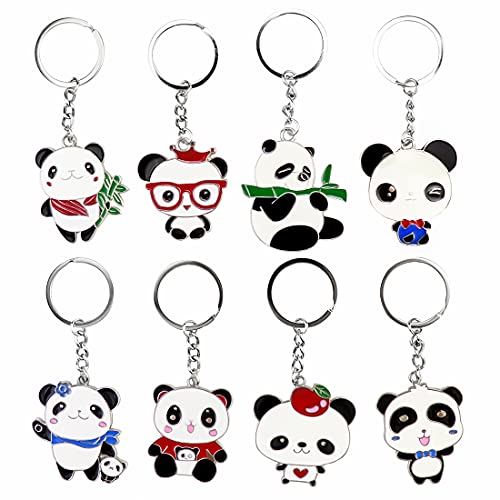 Panda Keychain - Funny Keychain, 8 Pcs Alloy Cute Kawaii Key Accessories ,Chinese Panda Bear Themed gifts for Women Man Car Keys Girl Girlfriend