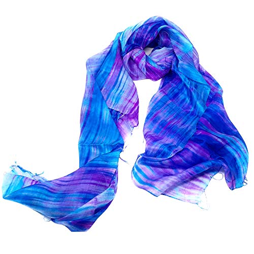 Millie & Boo 100% Silk Scarf For Women |Ladies Mulberry Silk Scarf | Shawls and Wraps for Evening Dresses | Blue and Purple Silk scarf | 67 x 29 inches| Gift Boxed | Hand Painted