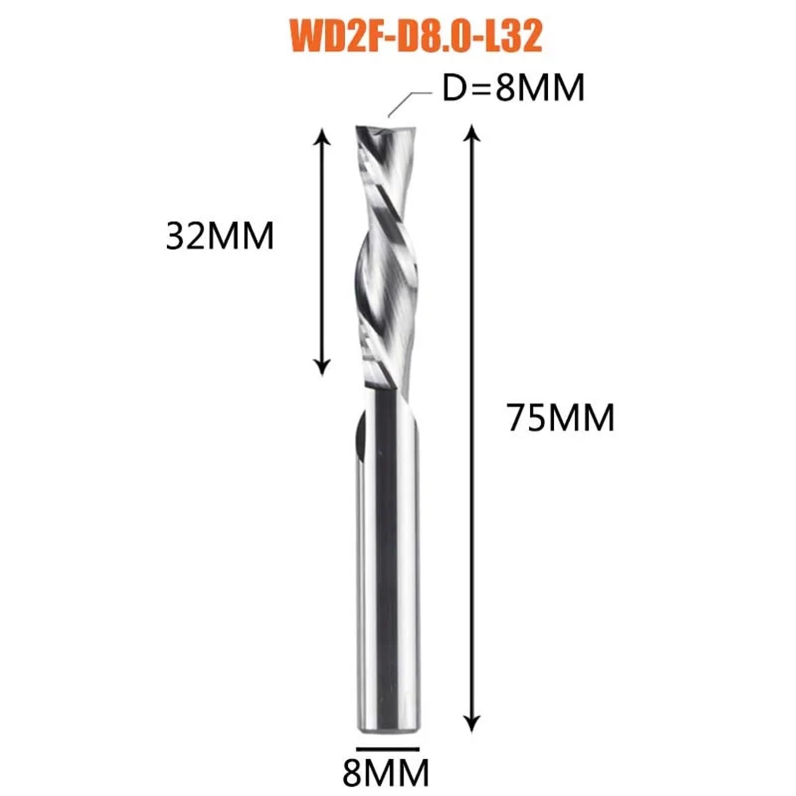1pc Fresa In Metallo Duro Solido 3.175 4 6 8mm 2 Flauto Router A Spirale Bit Fresa In Metallo Duro Legno MDF Down Cut(WD2F-D8.0-L32)
