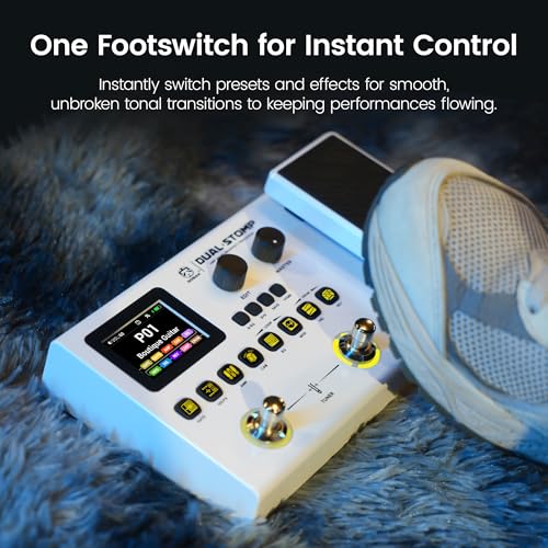 Image of SORAN Dual Stomp Multi Effects Guitar Pedals, Rechargeable Multi Effects Processor with Expression Wah Volume 99 Presets 126 Effects 40s Loop 100 Drums 20 IR /NAM Slots USB Audio Record
