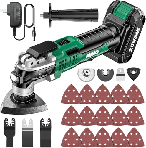 KIMO 20V Cordless Oscillating Tool Kit with 26-Pcs Accessories, Max 21000 OPM, 6 Variable Speed & 3° Oscillating Angle, Battery Powered Oscillating Multi-Tool for Cutting Wood/Nailing/Scraping/Sanding