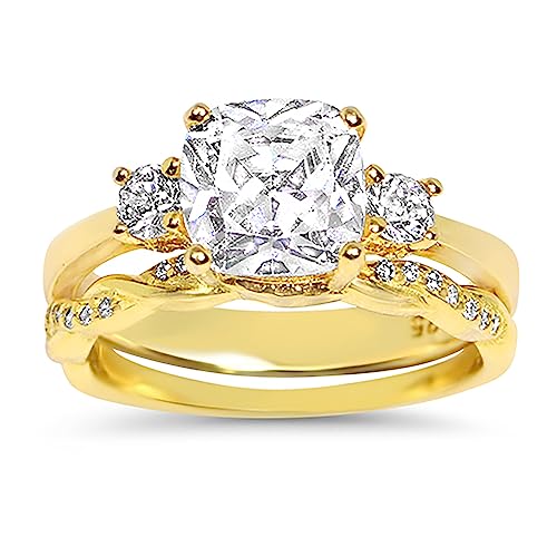 LaRaso & Co 2 Carat Cushion Cut Wedding Engagement Bridal Ring Set 14K Gold over Silver Size 6