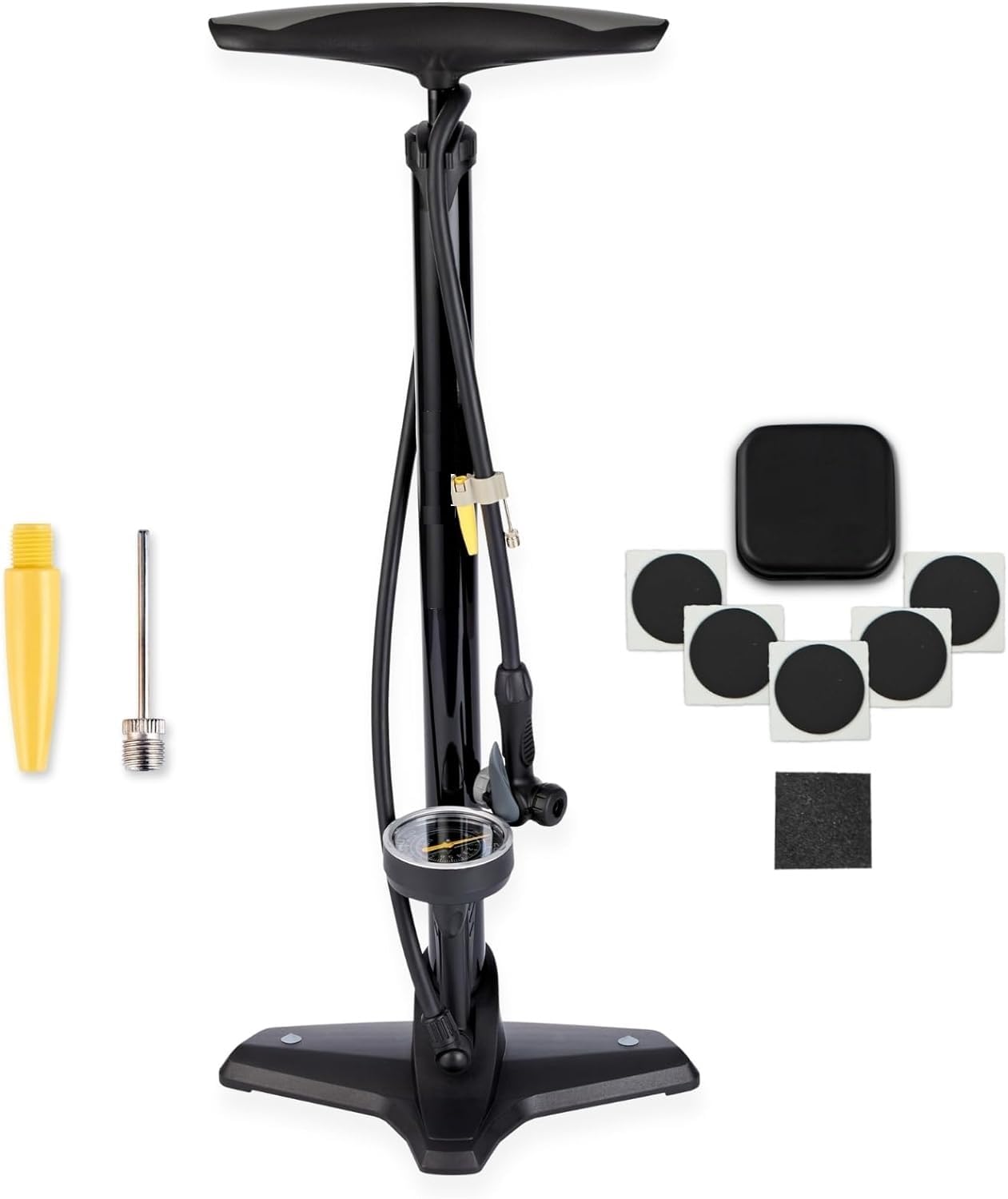 BLEQYS® Bike Floor Pump with Gauge - High Pressure 160 PSI - Presta Valve Bike Pump Automatically Switches to Schrader - Bicycle Pump Comes with Glueless Puncture Kit (B0D1K84JWN) Amazon Price History, Amazon Price Tracker