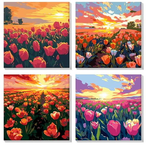 Peinture par numéros tulipe pour illuminer votre salon | Kit créatif avec cadre en bois