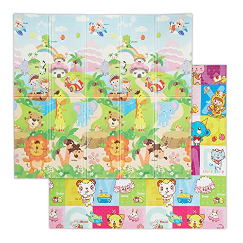 Relaxdays Spielmatte Safari, faltbar, schadstofffrei, abwaschbar, 195x175 cm, XPE-Schaumstoff, Spielteppich Kinder, bunt