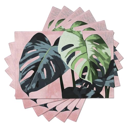 6 Piezas Salvamanteles Individuales, Manteles Individuales Lavables, Monstera Vintage Elegante Manteles Individuales Resistentes al Calor para Mesa de Cocina Restaurantes, 45×30cm