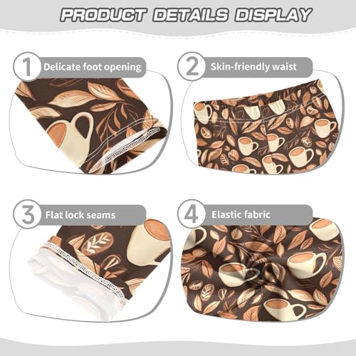 Brown Coffee Leaves Girls Leggings Ultra Soft Compression Yoga Gym Pants for Kids 4-10T3
