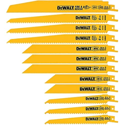 DEWALT Reciprocating Saw Blade Set for Metal Wood Iron, 12 Piece Bi-Metal Increased Durability Blades, with Storage Case (DW4892)