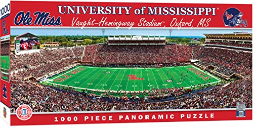 Image of MasterPieces - 1000 Piece Jigsaw Puzzle, NCAA Ole Miss Rebels, Panoramic Football Stadium View, Fun for Adults and Family, 13 inchx39