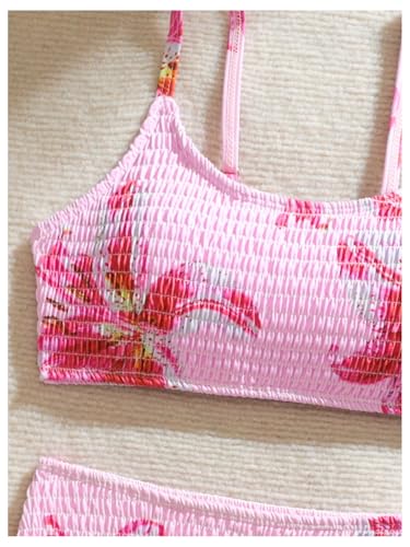 Girl's 2 Piece Floral High Waisted Swimsuit Smocked Wireless Bathing Suit Boho Holiday Beachwear Set3