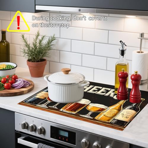 Image of Nuxovilar Stove Top Cover for Electric Stove, 20x28 Inch Polyester Glass Cooktop Protector with inchCHEERS inch Beer Mug Motif, for Kitchen Decor & Daily Use