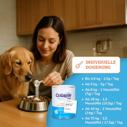 Testsieger: SEHR GUT für Gelenke, Knochen, Muskeln, Bändern und Sehnen - rein natürlich für Hunde und Katzen - Collagile Dog 225g für mehr Lebensfreude
