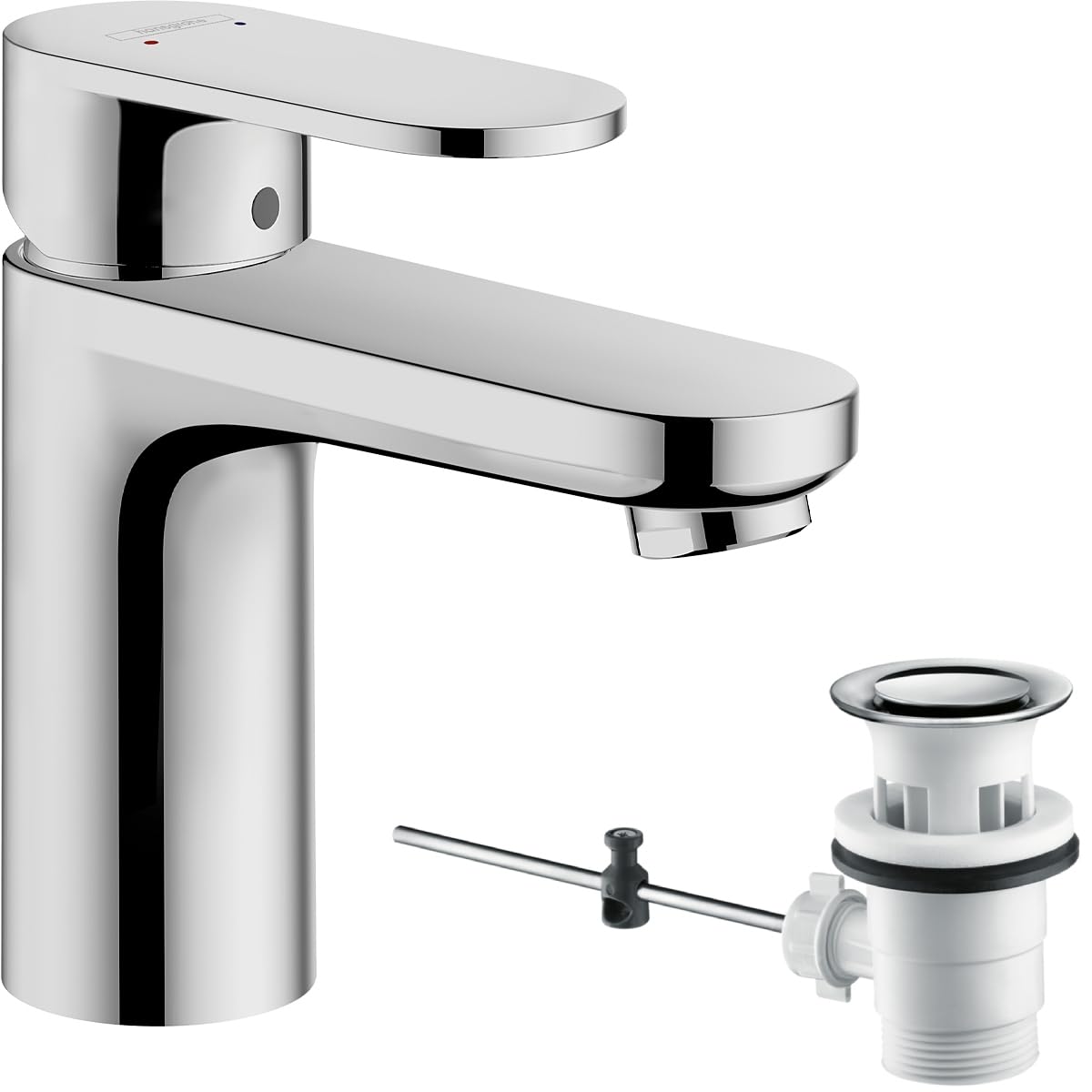 hansgrohe Vernis Blend - Waschtischarmatur mit Zugstangen-Ablauf, Wasserhahn Bad mit Auslauf Höhe 100 mm, Mischbatterie Waschbecken wassersparend (EcoSmart), Chrom