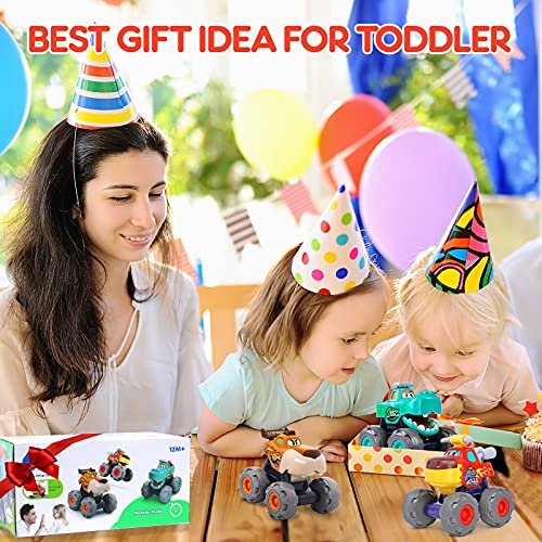 Toy Cars For 1 2 3 Year Old 3 Pack Monster Truck Toy Push & Go Crocodile Car Friction Powered Bull Car Pull Back Leopard Car Big Wheel Animal Toy Car Baby Toy Gift For 12 18 Month Boys Girls Toddlers #TOP2