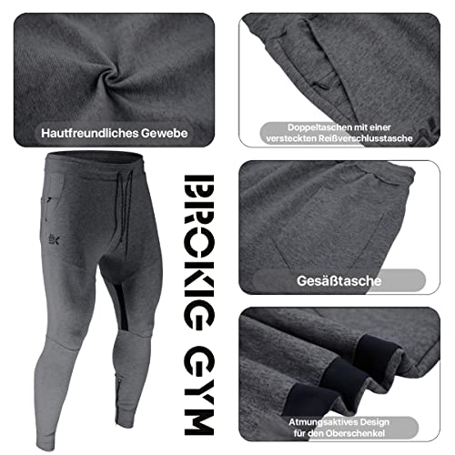BROKIG Jogginghose Herren Baumwolle Sporthose Joggers Trainingshose Fitness Slim Fit Hose(Dunkelgrau,L)