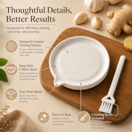 Image of Ceramic Handheld Ginger Garlic Grater Mini Mortar Spice Tool Kitchen Zester Citrus Fruit Grating Plate Nonstick Small Size Easy Clean Home Cooking Accessory