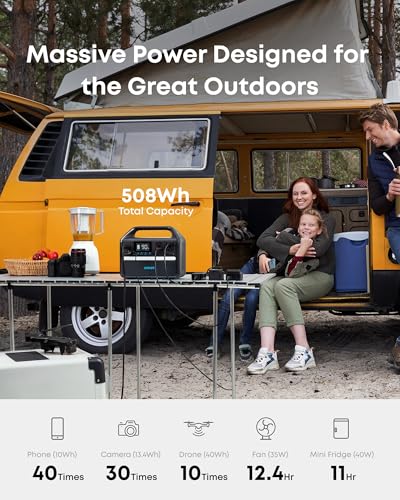 Image of Anker 536 Portable Power Station, 508Wh Solar Generator (Solar Panel Optional) with LiFePO4 Battery Pack, 500W 9-Port Powerhouse, 4 AC Outlets, 60W USB-C PD Output, LED Light for Outdoor Camping, RV