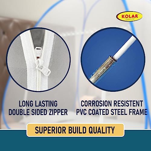 Image of KOLAR Supreme On Mosquito Net for Single Bed|Polyester 30 GSM|Foldable Machardani |Strong and Durable|Tent Type Corrosion Resistant - Blue Color