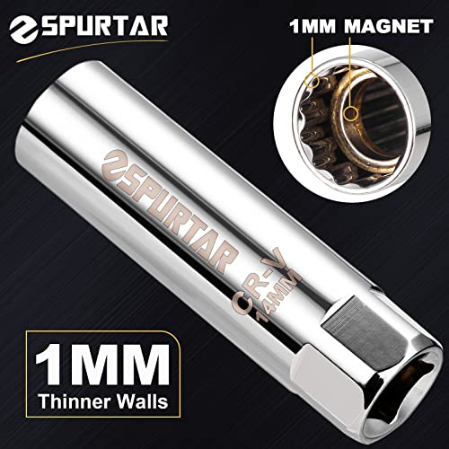 Image of Spurtar 14mm Spark Plug Socket 3 /8-inch Drive Thin Wall Magnetic 12-Point