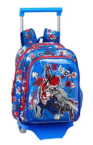 Safta 612043020 Mochila pequeña Ruedas  Carro  Trolley Spiderman  Azul