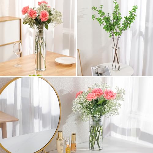 3 Large Acrylic Clear Cylinder Vase Set with 2 Spiral Ikebana Stem Holder Ring, Unbreakable Tall Plastic Hurricane Vases for Wedding Centerpieces Flower Bouquet Decor (3 Vases + 2 Holder) - Image 7