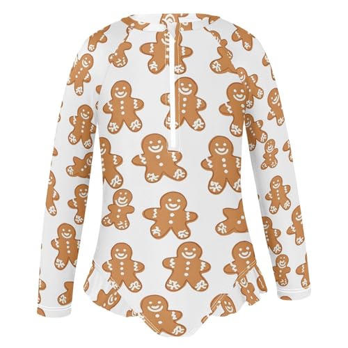 Christmas Gingerbread Man Girls Long Sleeve Swimsuit UPF 50+ Rashguard Swimwear One Piece Bathing Suit 212210854