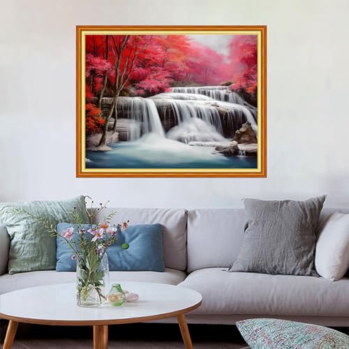 Image of Redxing Stamped Cross Stitch Kits Embroidery kit for Beginners Adults Full Range of Embroidery Patterns Starter Kits DIY Printed Cross Stitch Kits Needlepoint Kits 11CT-Waterfall Scenery 16x20 inch
