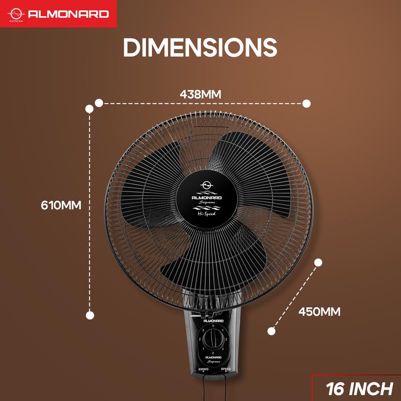 Image of Almonard | 16 inch (400mm) Supreme High Speed Wall fan Black