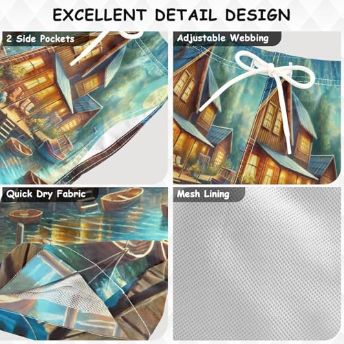 Lake Moonlight Farmhouse Boys Swim Trunks Quick Dry Toddler Swimsuit Boy Board Shorts Bathing Suits Swimwear S Multi3