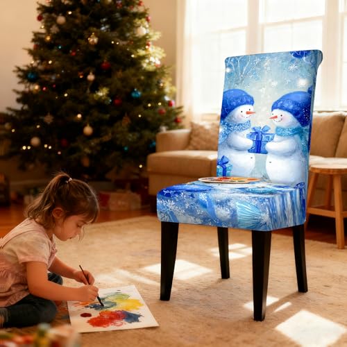 Image of Nuxovilar 4 Pack Blue Snowman Stretch Chair Covers