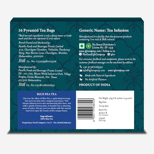 Image of TGL Co. Blue Pea Tea (16 Pyramid Bags) Vibrant Blue Infusion | Butterfly Pea Flower Herbal | Color-Changing Tea | Caffeine-Free
