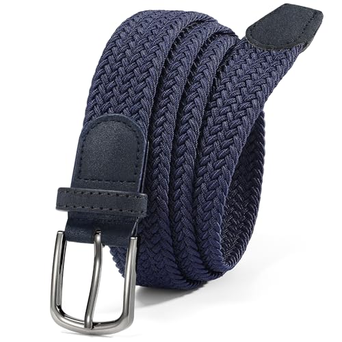 Mens Elastic Braided Belt Stretch Woven Web Belt for Golf Pants Jeans Casual Shorts (Blue Fits Waist 31-34)