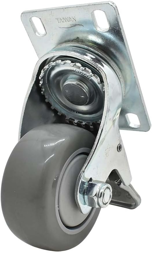 Big Horn 19786 Swivel Plate Wheel Casters Double Lock Stem Brake with Red Polyurethane Wheels, 220-Pound