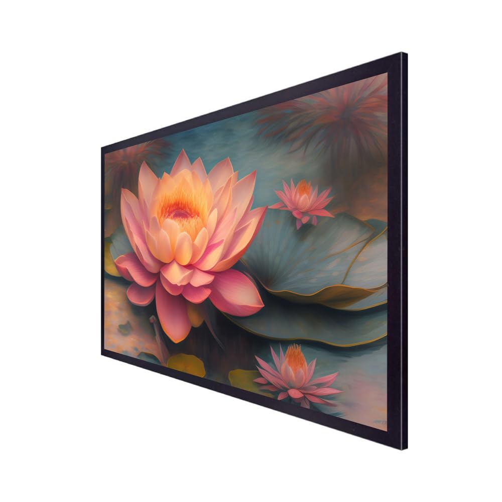DEKORSTATION Pink Lotus Flower Floating Frame Canvas Wall Painting for Home and Office Decor (18 Inch L x 12 Inch H) 1