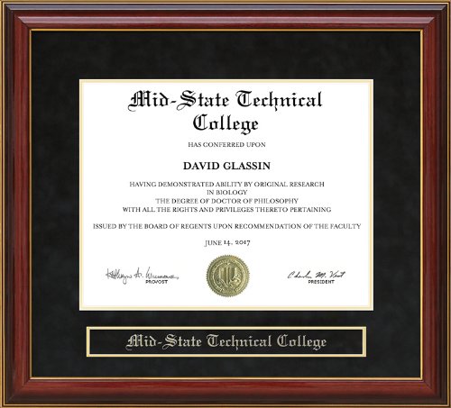 Mid-State Technical College (MSTC) Mahogany Diploma Frame
