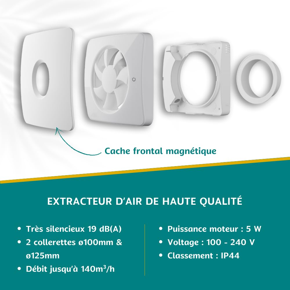 KELIS - Extracteur d'air intelligent connecté pour Salle de Bain, WC et Cuisine - Détection Humidité, Lumière et Odeurs avec Minuterie Intégrée - Fonctionnement ponctuel ou continu