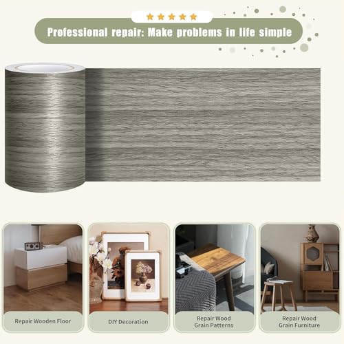 Image of Grey Colour Wood Border Wallpaper Peel and Stick Wooden Contact Paper for Countertops Border, Wall Corners Stickers and Wall Decor Waterproof Self Adhesive 4x144 Inch