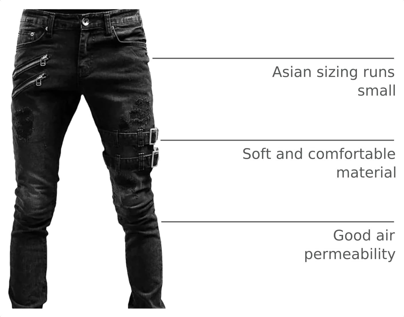 Maiyifu-GJ Men's Distressed Moto Biker Jeans Ripped Punk Gothic Zipper Denim Pants Hip hop Tapered Leg Slim Fit Jean