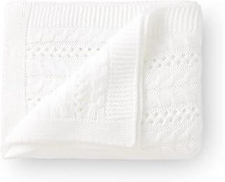 DovFanny Cellular Baby Blanket Cable Knitted Soft Cozy Newbron Baby Blanket for Boy and Girls Nursery 100 x 80cm White