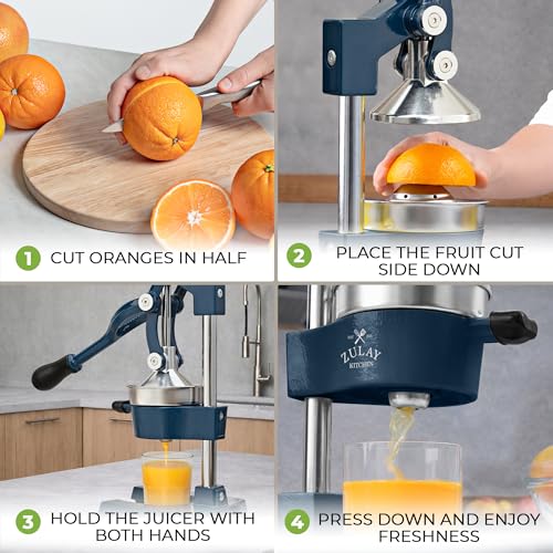 Image of Zulay Kitchen Cast Iron Juicer - Easy-to-Clean Heavy-Duty Manual Juicer, Professional Citrus Juicer - Stainless Steel Lemon Squeezer - Manual Citrus Press & Orange Squeezer - Orange Juicer - Navy