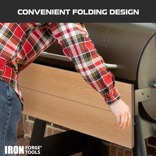 Image of Iron Forge Tools 26x12 Composite Folding Grill Shelf Accessory - Pellet Smoker Barbeque Charcoal Grill Accessories - Compatible with Traeger Pro, Ironwood Texas Elite, Eastwood