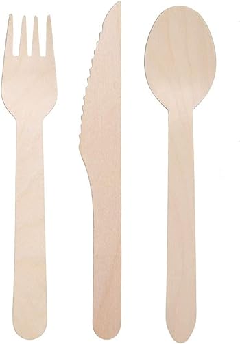 JJ Orchard Juego de 200 utensilios de madera desechables naturales, utensilios sostenibles, utensilios biodegradables ecológicos para fiestas,
