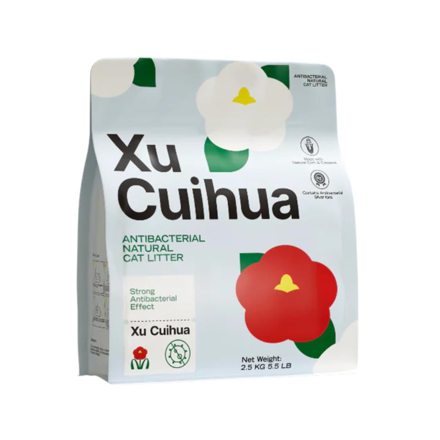 XuCuiHua Antibacterial Cassava Cat Litter Unscented 2.5kg, Silver Ion Technology, Plant-Based, Ultra Strong Clumping, Superior Odor Control & Low Dust – Soft on Paws